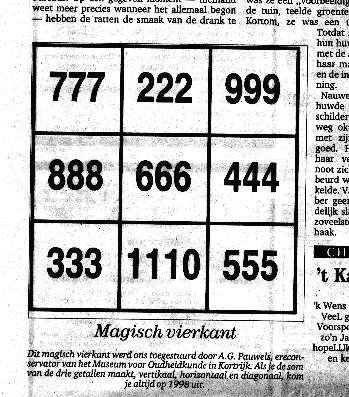 Magic Square [ 1998 = 3 x 666 ]